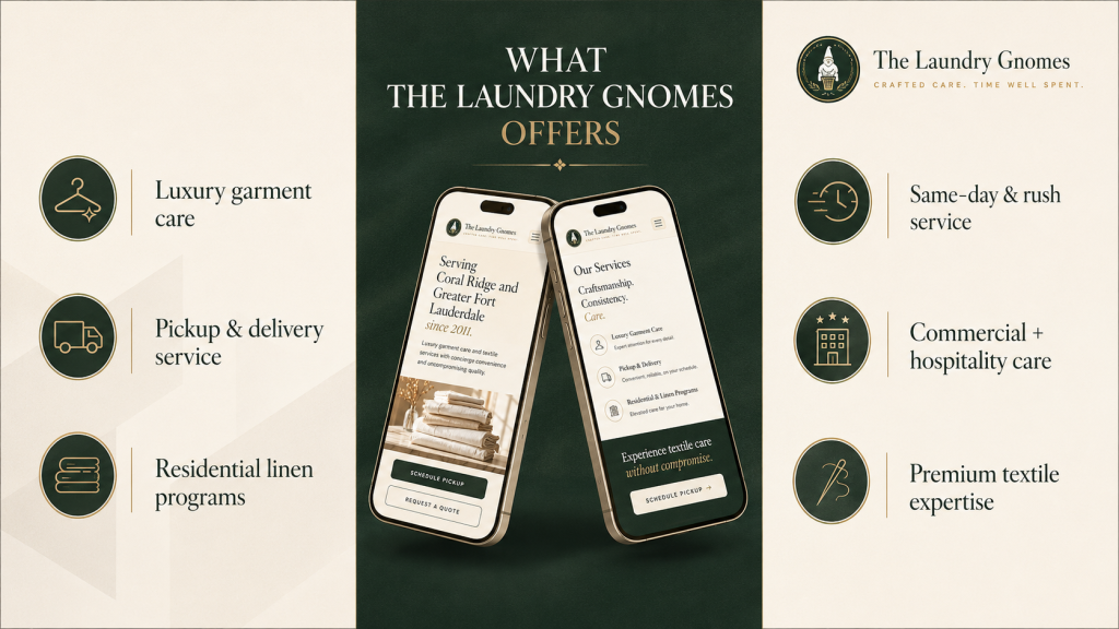 The Laundry Gnomes website shown on mobile devices